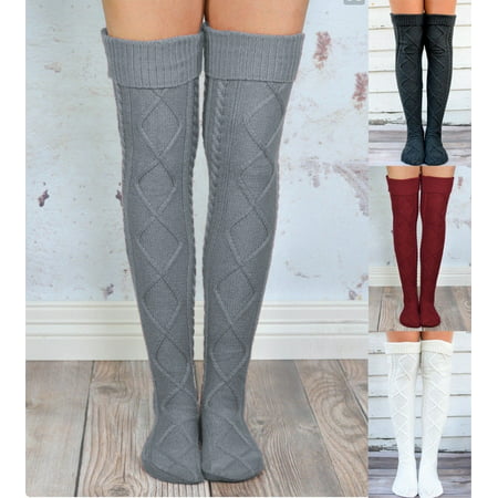 Women Soft Winter Warm Cable Knit Over knee Long Boot Thigh High Socks Stocking